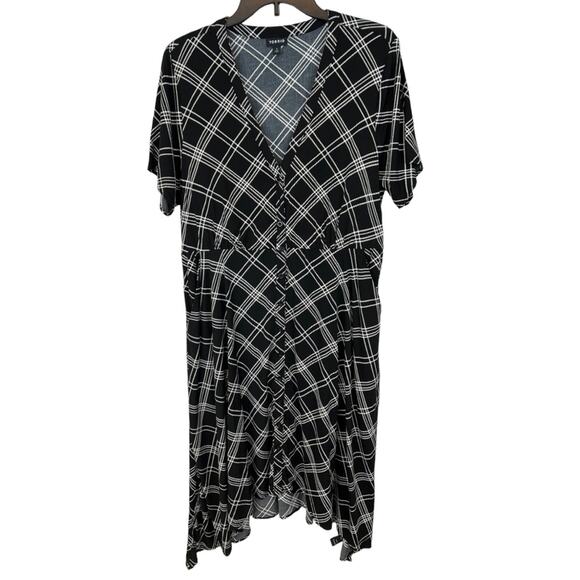 Torrid Black White Plaid Button Front Midi Challis Dress Pockets 1X Sharkbite - Picture 6 of 15